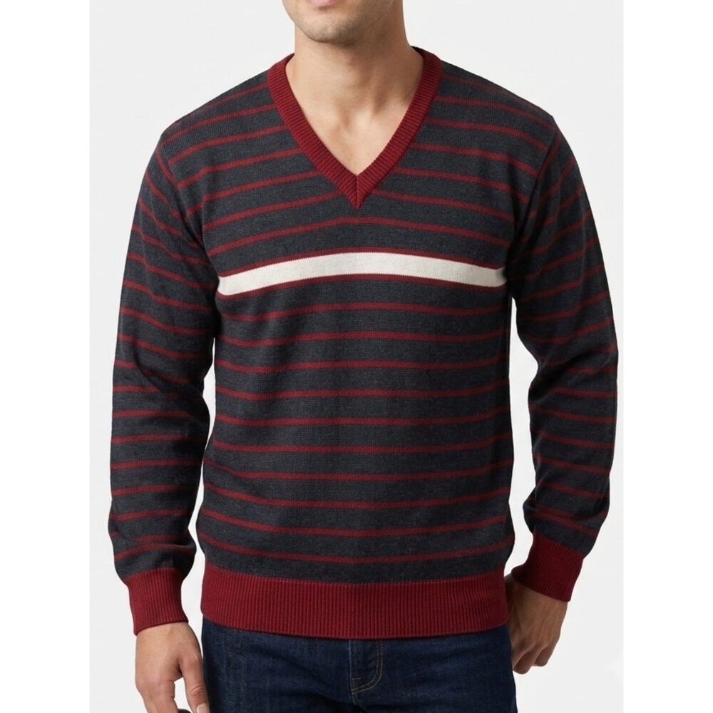 Vintage Parker of Vienna Navy Stripe V-Neck Knit Sweater Made in Italy Fits M